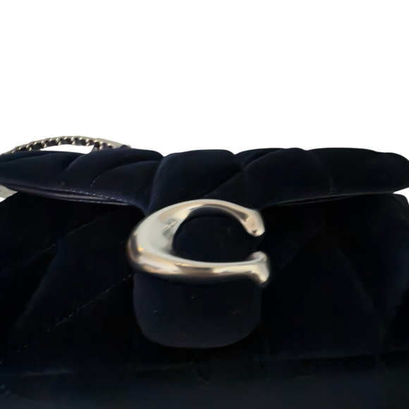 Coach Tabby‎ 20 Navy Blue and Silver Quilted Velvet Shoulder Bag Small NWT - Picture 10 of 13